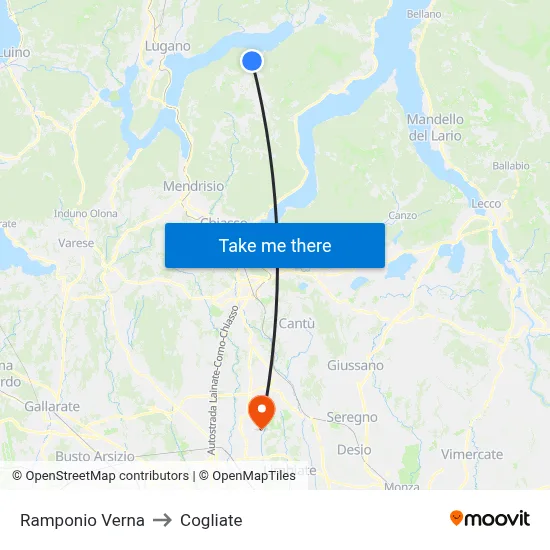 Ramponio Verna to Cogliate map
