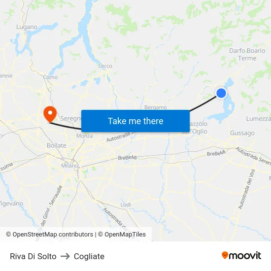 Riva Di Solto to Cogliate map