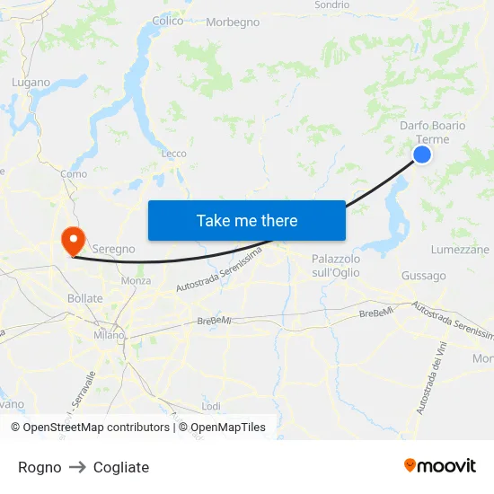 Rogno to Cogliate map