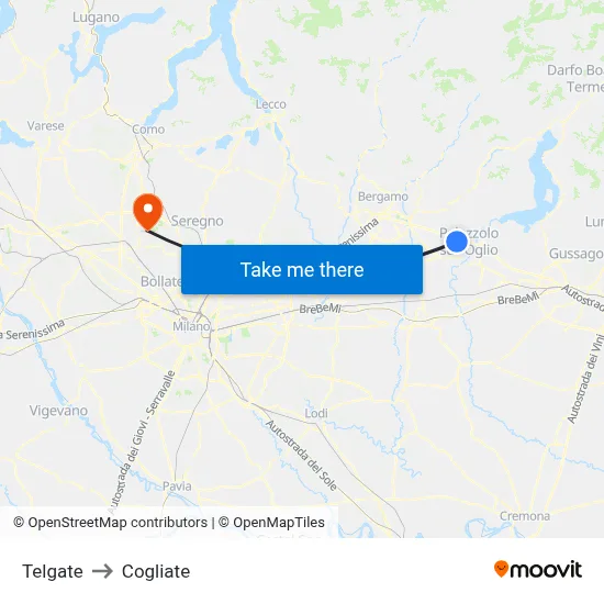 Telgate to Cogliate map