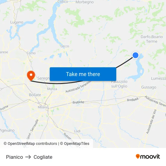 Pianico to Cogliate map