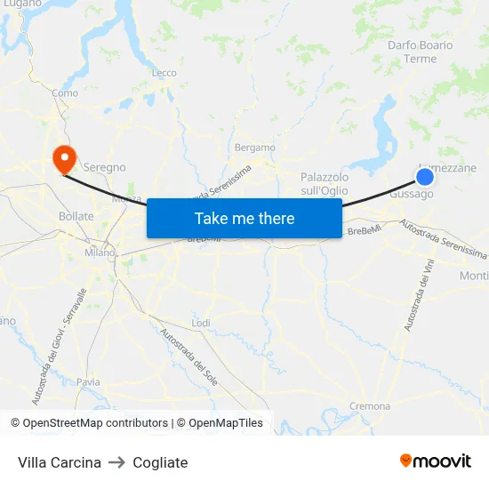 Villa Carcina to Cogliate map