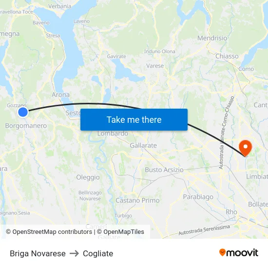 Briga Novarese to Cogliate map