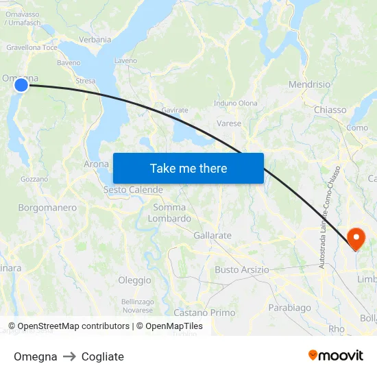 Omegna to Cogliate map