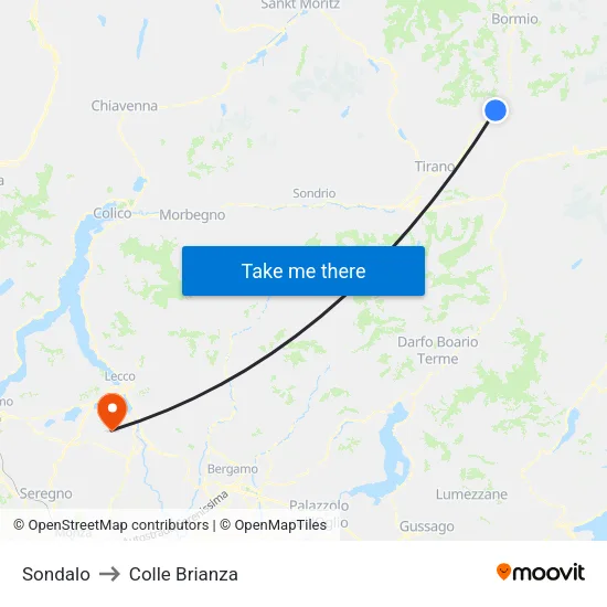 Sondalo to Colle Brianza map