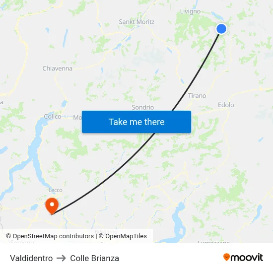 Valdidentro to Colle Brianza map