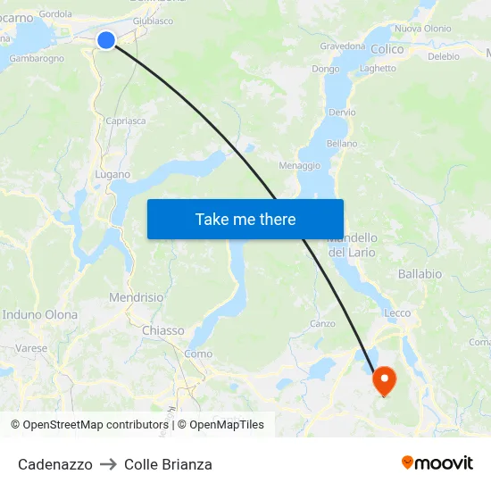 Cadenazzo to Colle Brianza map