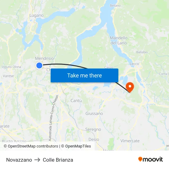 Novazzano to Colle Brianza map