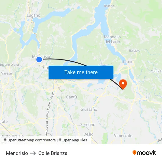 Mendrisio to Colle Brianza map
