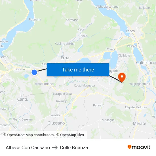 Albese Con Cassano to Colle Brianza map