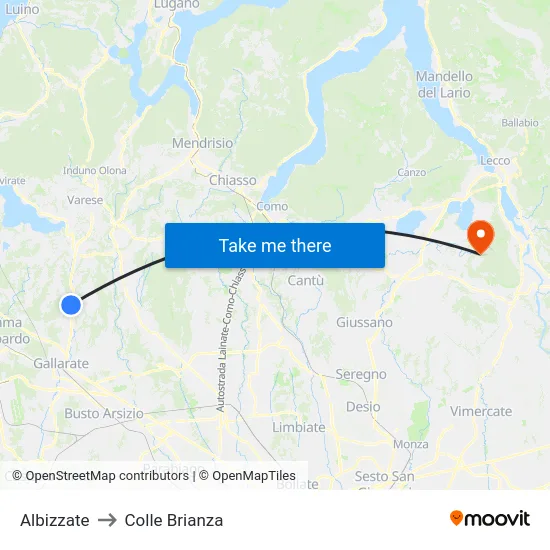 Albizzate to Colle Brianza map