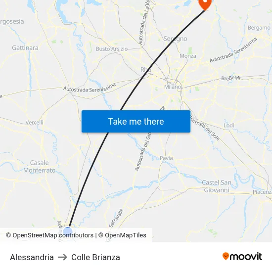 Alessandria to Colle Brianza map