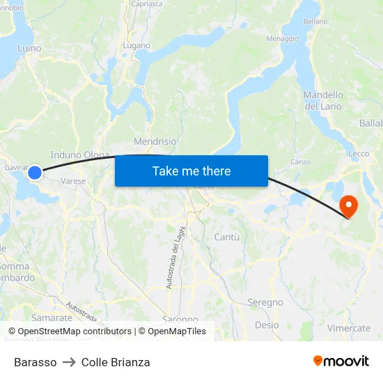 Barasso to Colle Brianza map