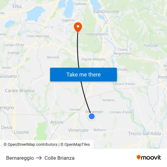 Bernareggio to Colle Brianza map