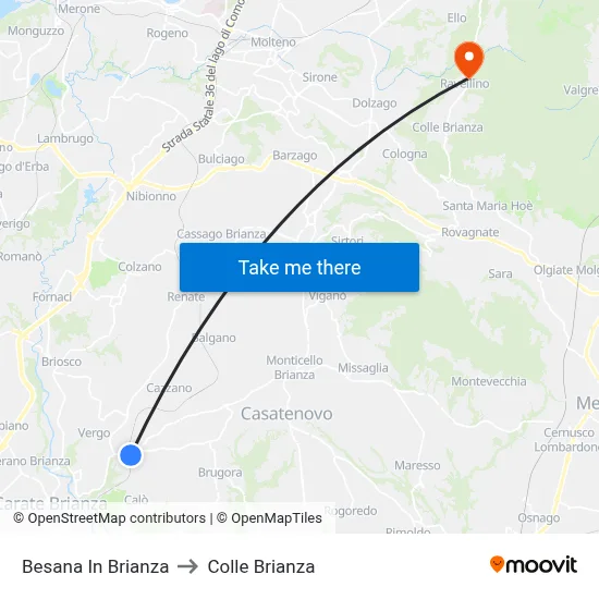 Besana In Brianza to Colle Brianza map