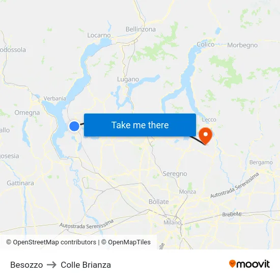 Besozzo to Colle Brianza map
