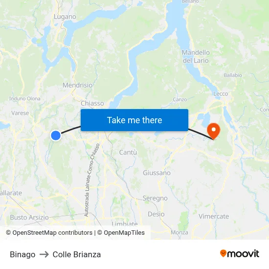 Binago to Colle Brianza map