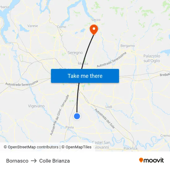 Bornasco to Colle Brianza map