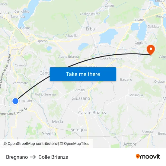 Bregnano to Colle Brianza map