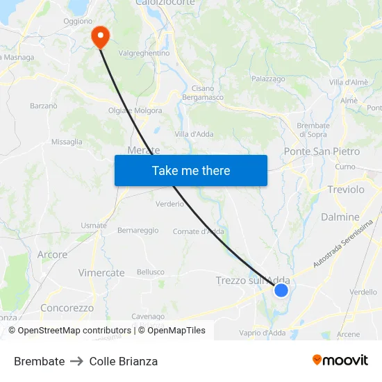 Brembate to Colle Brianza map