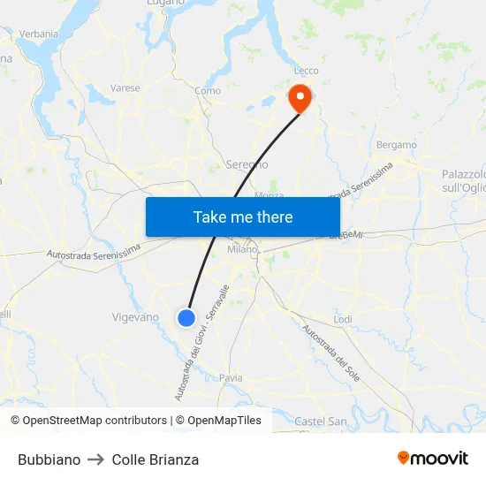 Bubbiano to Colle Brianza map