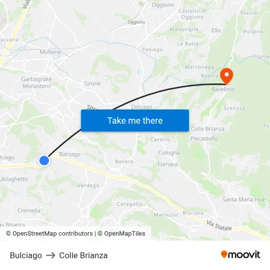 Bulciago to Colle Brianza map