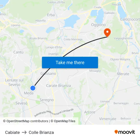 Cabiate to Colle Brianza map
