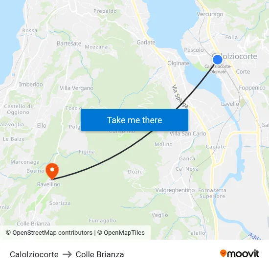 Calolziocorte to Colle Brianza map