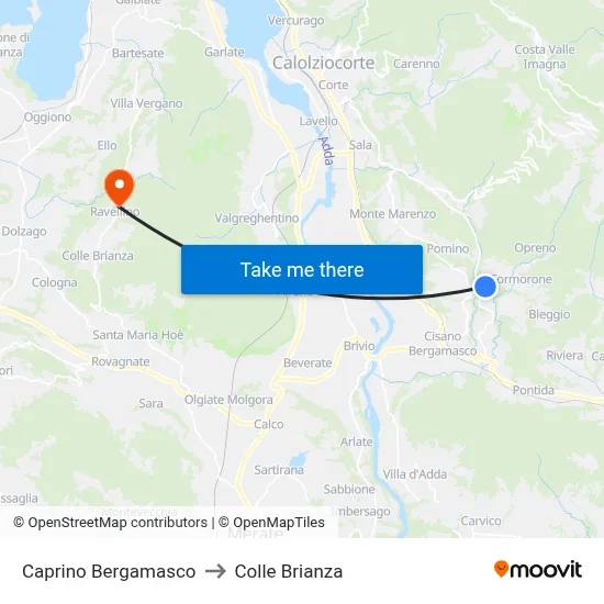Caprino Bergamasco to Colle Brianza map