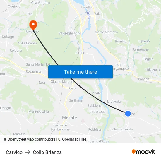 Carvico to Colle Brianza map