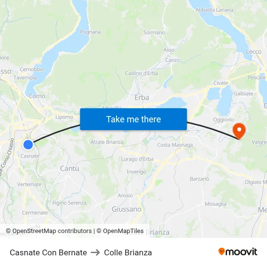 Casnate Con Bernate to Colle Brianza map