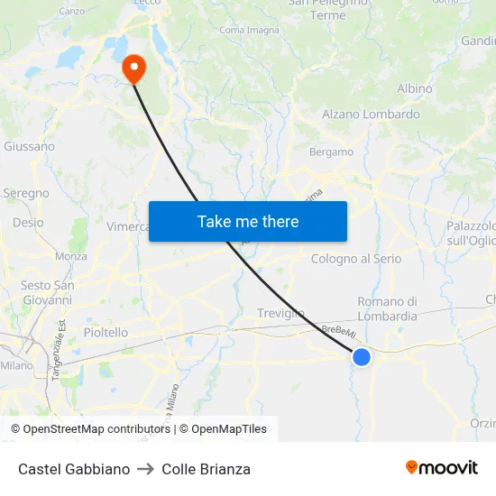 Castel Gabbiano to Colle Brianza map
