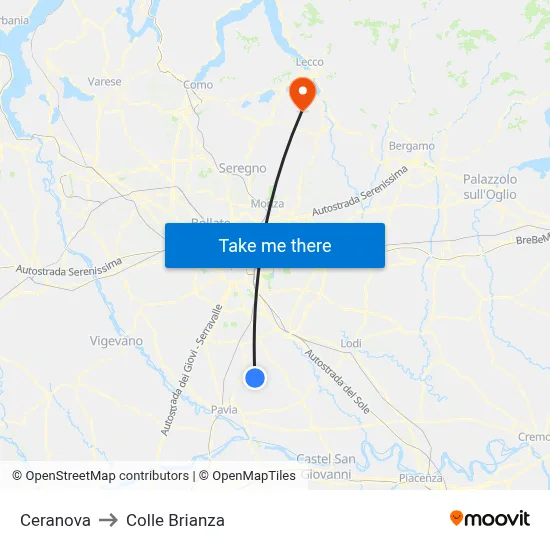 Ceranova to Colle Brianza map