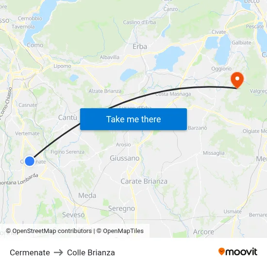 Cermenate to Colle Brianza map