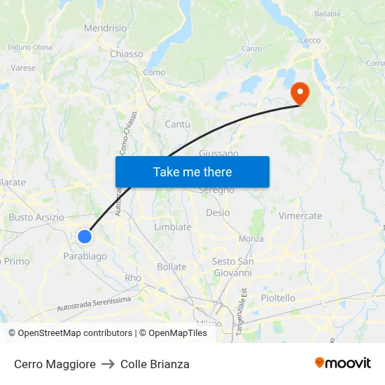 Cerro Maggiore to Colle Brianza map