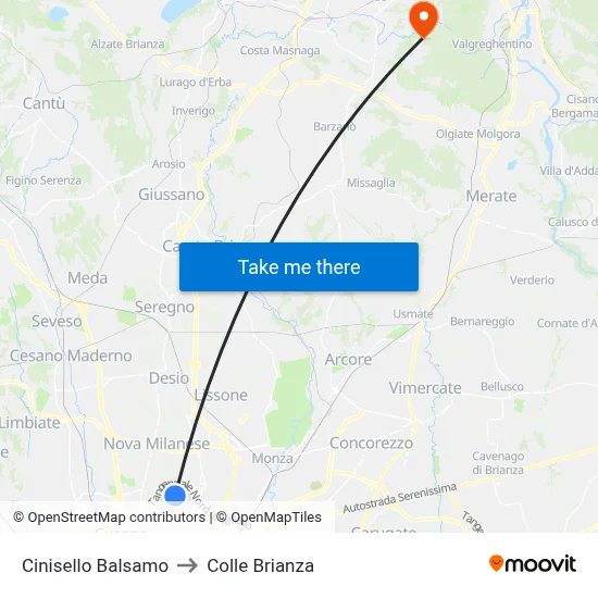 Cinisello Balsamo to Colle Brianza map