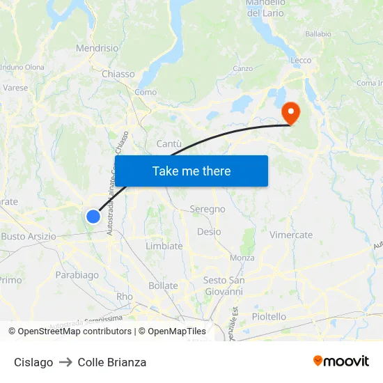 Cislago to Colle Brianza map