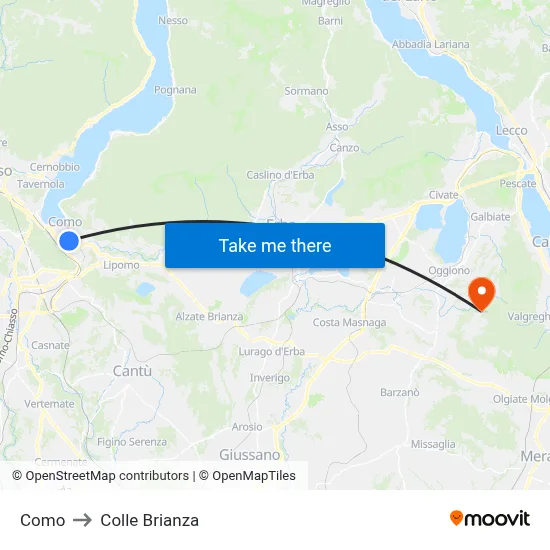 Como to Colle Brianza map