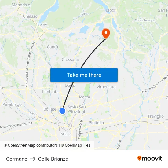 Cormano to Colle Brianza map