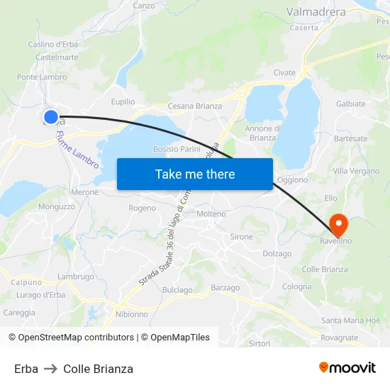 Erba to Colle Brianza map