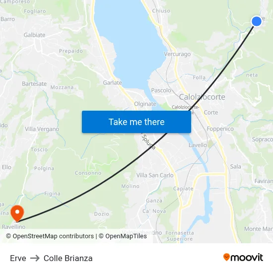 Erve to Colle Brianza map