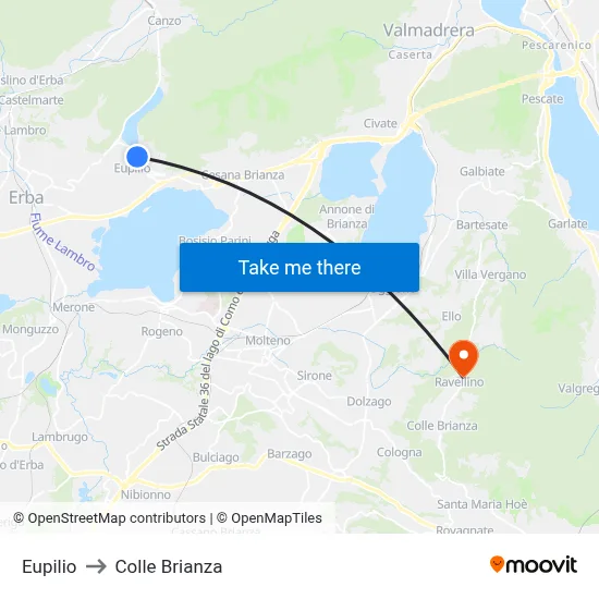 Eupilio to Colle Brianza map