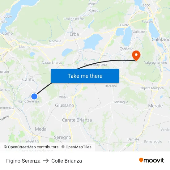 Figino Serenza to Colle Brianza map