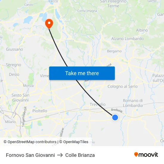 Fornovo San Giovanni to Colle Brianza map