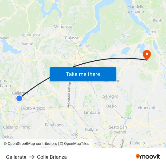 Gallarate to Colle Brianza map