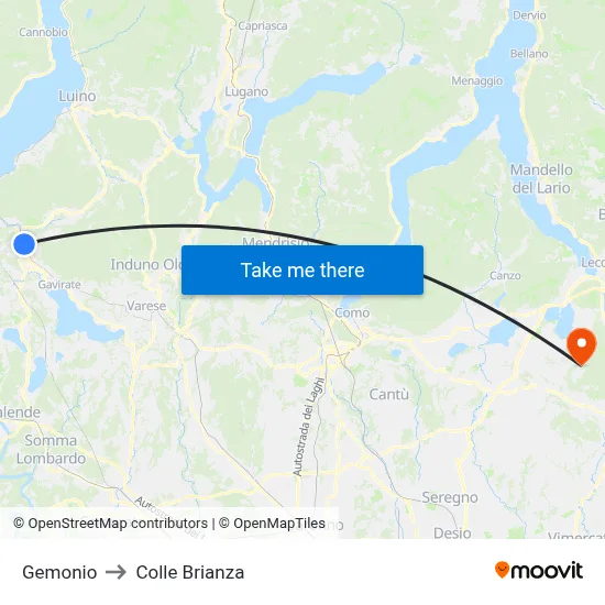 Gemonio to Colle Brianza map