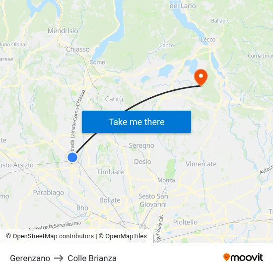 Gerenzano to Colle Brianza map