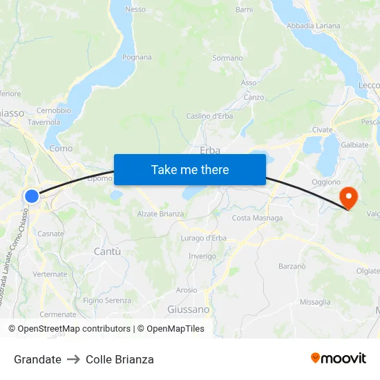 Grandate to Colle Brianza map