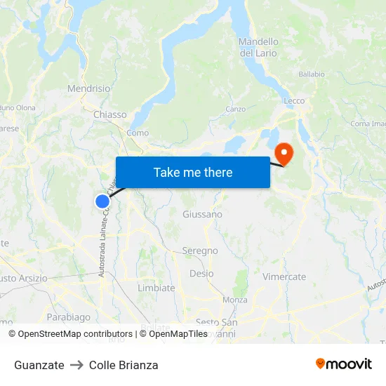 Guanzate to Colle Brianza map