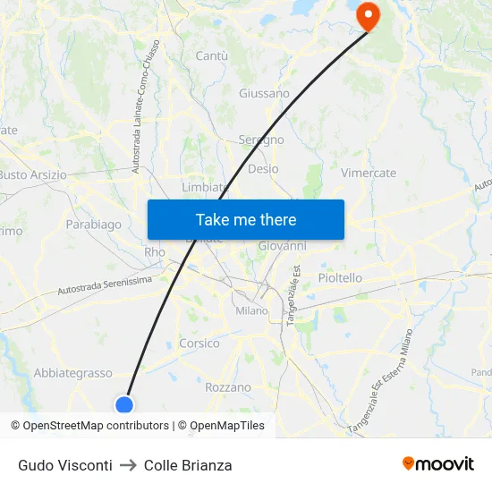 Gudo Visconti to Colle Brianza map